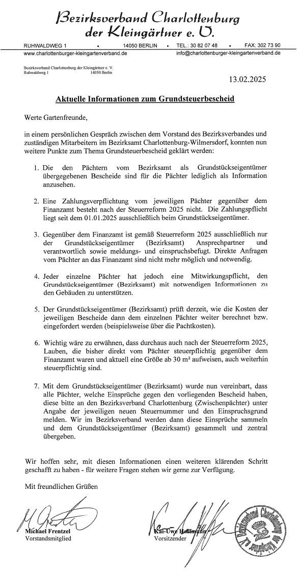 Information zum Grundsteuerbescheid